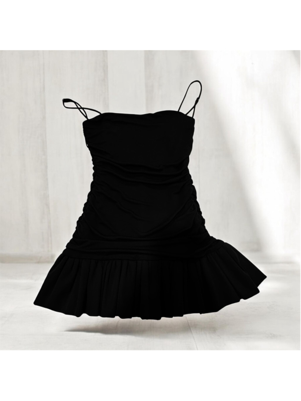 Zara Ruffled Ruched Dress Size S - Picture 5 of 7